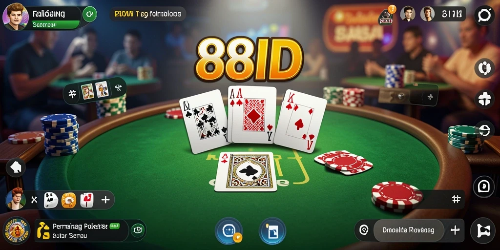 Screenshot utama 88ID menampilkan gameplay poker yang mendebarkan.