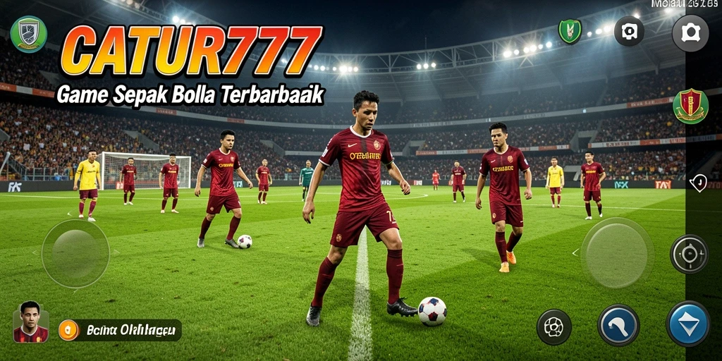 Menampilkan gameplay <strong>CATUR777</strong> dengan aksi sepak bola yang seru.