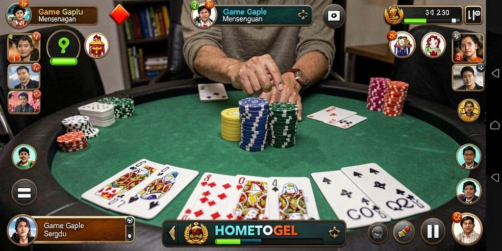Tampilan menarik dari gameplay Gaple HOMETOGEL yang seru.