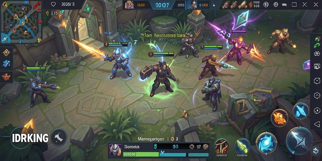Tangkapan layar gameplay seru dari IDRKING yang menunjukkan pertarungan antar karakter.