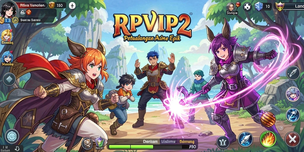 Tampilan gameplay RPVIP2 yang penuh warna dan karakter Anime.