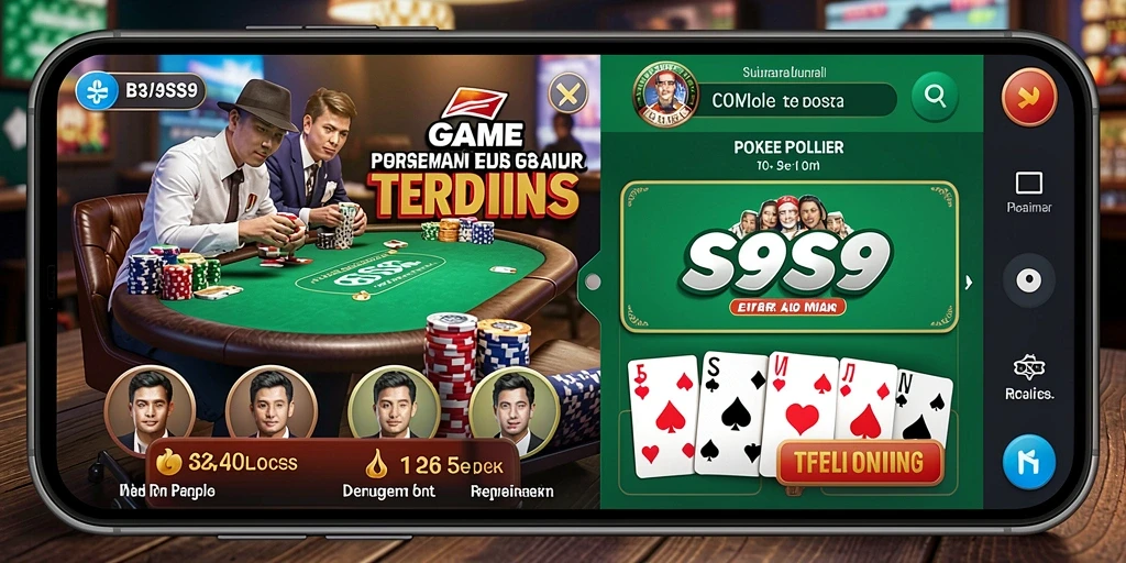 Tampilan gameplay menarik dari S9S9 dengan pemain yang bersaing di meja poker.
